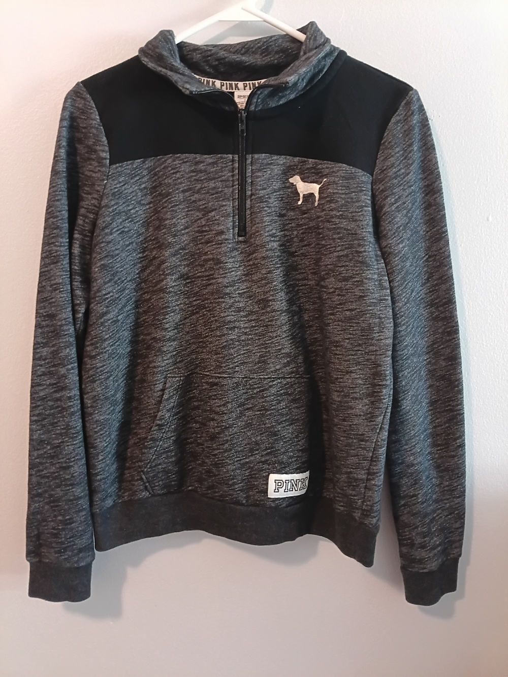 PINK Victoria's Secret Heathered Charcoal & Black Quarter-Zip Pullover